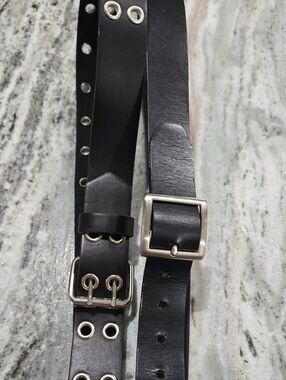 Women's Black Grommet Belt with Silver Buckle & Black Nine West Belt 46"
